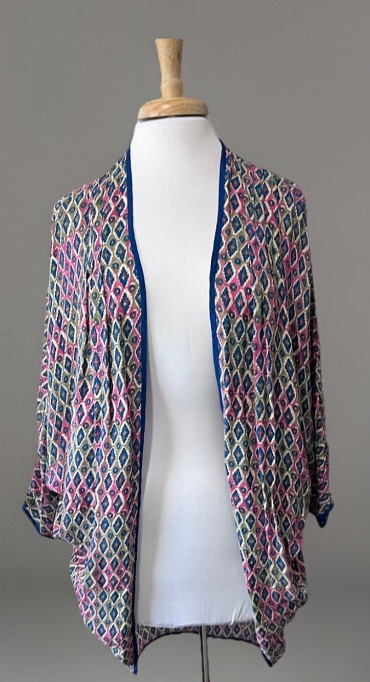 Soft Surroundings Alina Topper Kimono Wrap S/M Parisian Chic Diamond Pattern